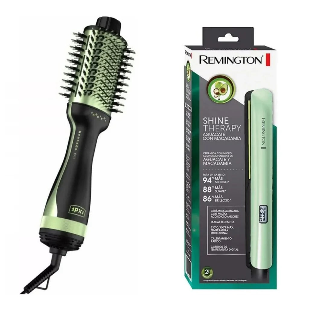 Combo Plancha + Cepillo Secador REMINGTON Aguacate + Macadamia